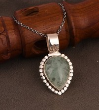 Antique Teardrop Sterling Silver Women Handmade Pendant Huge Stone SilverJewelry