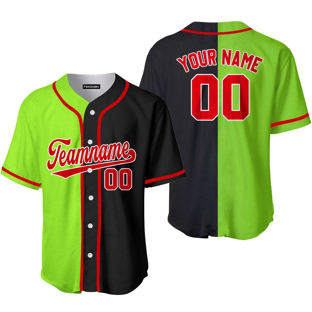 Custom Black Red Neon Green Split Fashion Baseball Jerseys For Men Women JN101