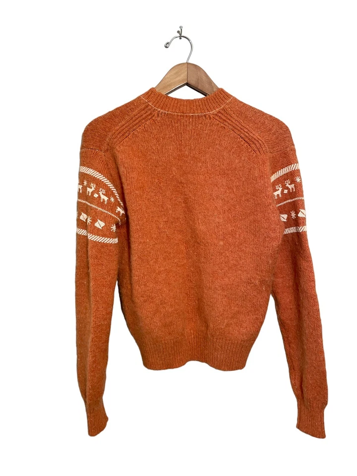 Suéter Uniqlo Navidad Feliz Navidad Cuello Redondo XS Lana Mohair Naranja Quemado Foto 2 de 4