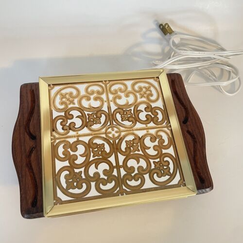 Vtg Georges Briard Hot Butler Food Warmer Hot Plate Spanish Gold w/ Instructions - Picture 2 of 10