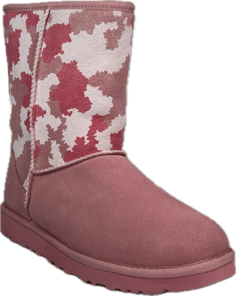 UGG Women's Classic Short Jagged Pink Camo Sheepskin Suede Boots