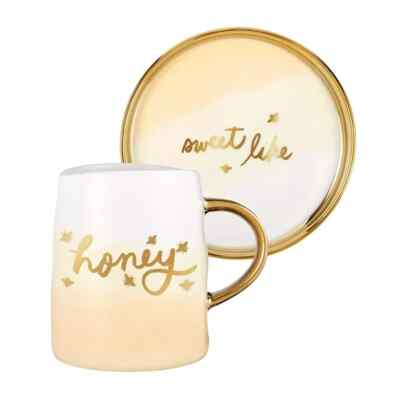Set of 2 White, Gold, and Beige ''Honey'' Kitchen Accessories and Gift Collections