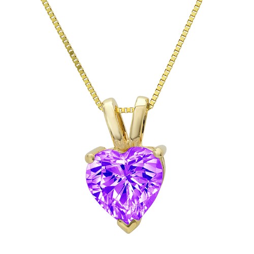 2,0 kt Herzschliff Solitär natürlicher Amethyst Gelbgold Anhänger mit 18" Kette - Bild 9 von 11