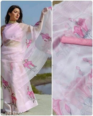 Orgenza Silk Saree With Heavy quality and Reach digital print Color Pink