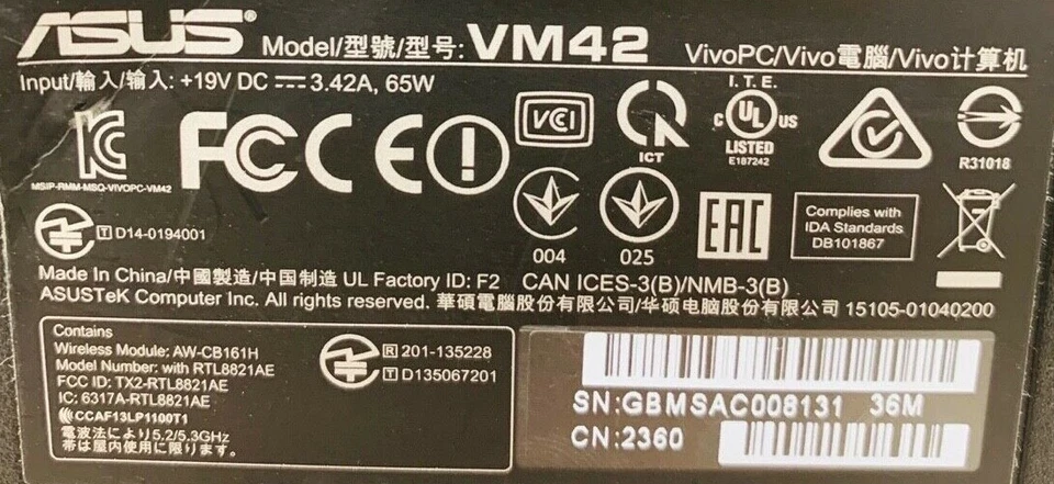 Asus VM42 Vivopc Pc Reacondicionado Cpu Celeron 2957U 1.40GHz Ram 4GB Ssd 120GB - Imagen 3 de 4