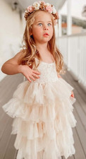 Flower Girls Wedding Sleeveless Strap Princess Layered Tulle Party Dress Sz 4/5
