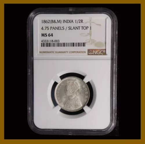 British India 1/2 Rupee, 1862 (B&M) (C) NGC MS 64 Queen Victoria 4333118-003