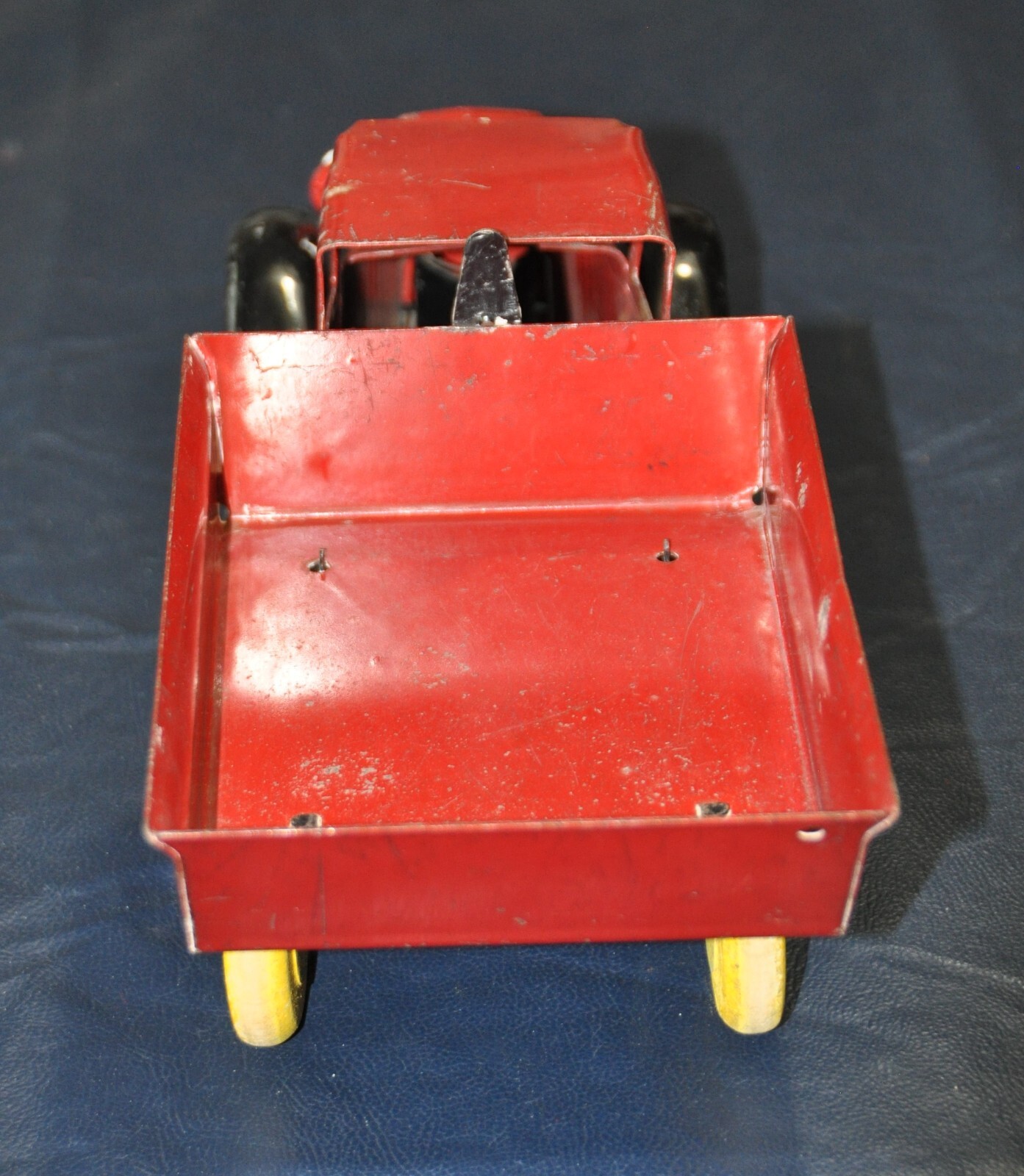Vintage Press Steel Toy Truck, Maker Unknown, Wood Wheels, Glass Bulb