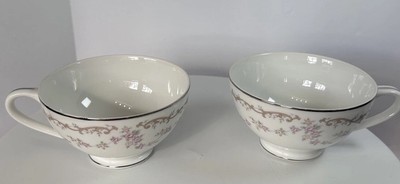 Royal Halsey Fine China Cup Japan Rose Chintz Floral & Silver Set Of 2