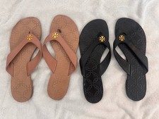 2 Pares Sandalias Chanclas Tory Burch Monroe Logo Cuero Planas Diseñador Chic 10