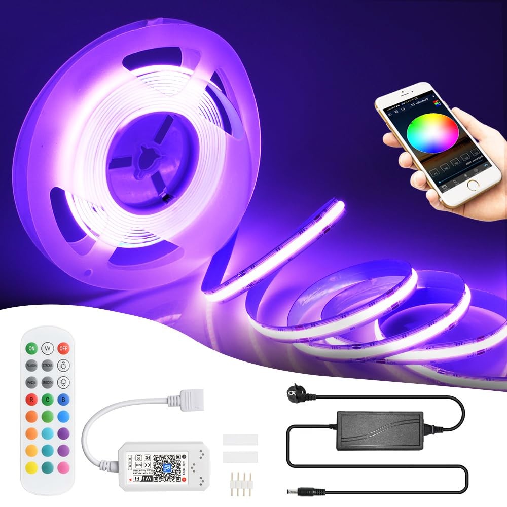 Bande LED COB RGB 24V dimmable et connectée avec 2880 LED haute densité