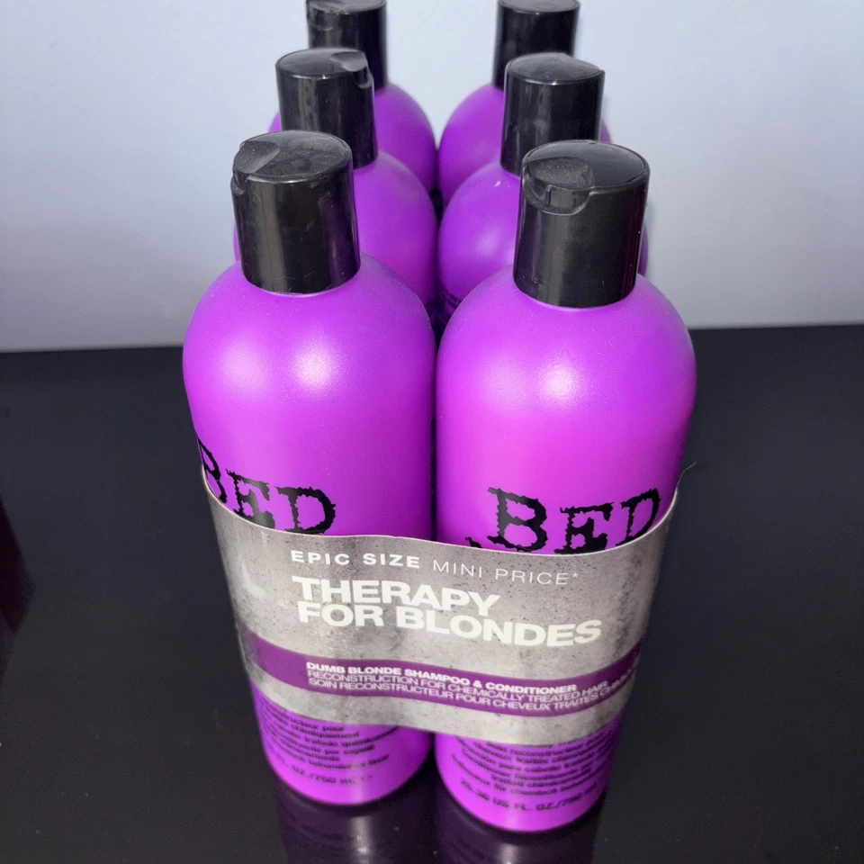 Pack de 6 cabezales de cama de Tigi Dumb rubio champú y acondicionador reconstructor dúo Foto 2 de 3