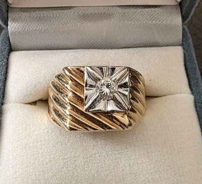 Vintage 14K Gold Genuine Diamond Men s Signet Ring 7.80 grams 80s The Karat Shop