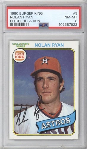 1980 Topps Burger King Pitch, Hit & Run #9 Nolan Ryan PSA 8