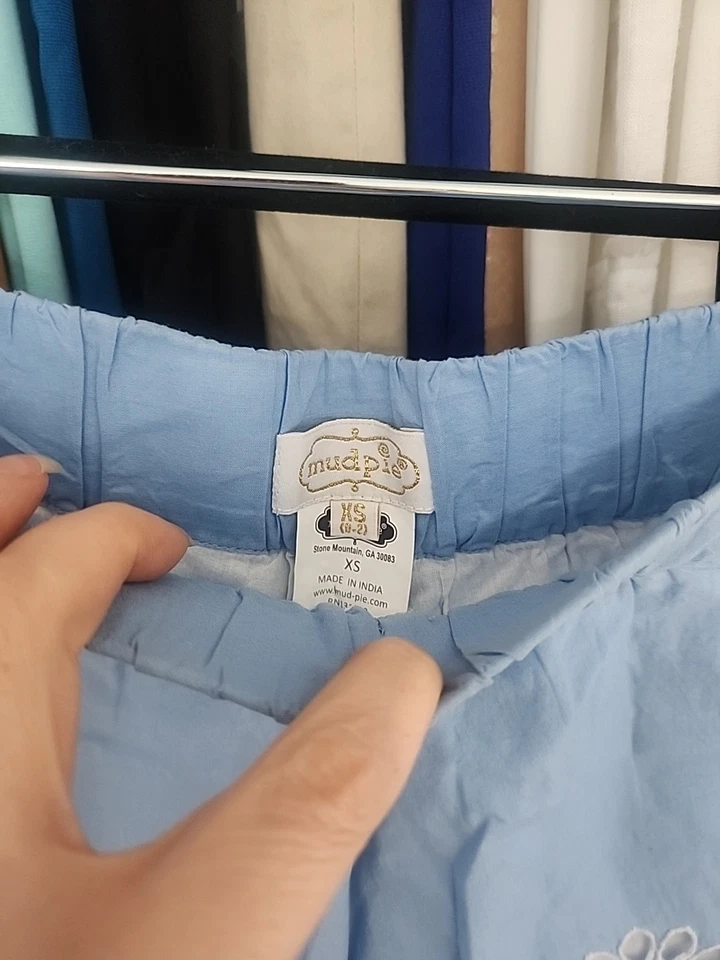 MUD PIE синий белый отверстия хлопок шорты карманы эластичный пояс повседневный пляж размер XS - Изображение 4 из 4