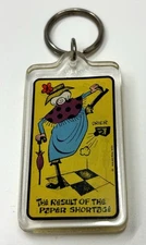 Vintage Cartoon Kalan Lucite Keychain “The Result of The Paper Shortage”
