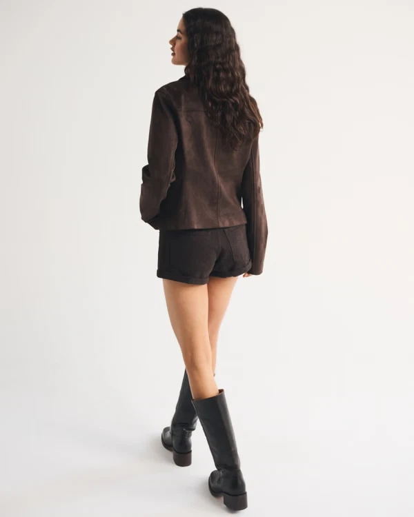 Abercrombie Slim Zip Vegan Suede Jacket / dark coffee SALE!! - product detail image 3