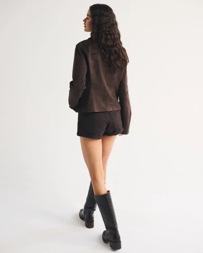 Abercrombie Slim Zip Vegan Suede Jacket / dark coffee SALE!! image 3