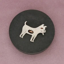 sterling silver & copper accent vintage artisan crafted dog with bone brooch