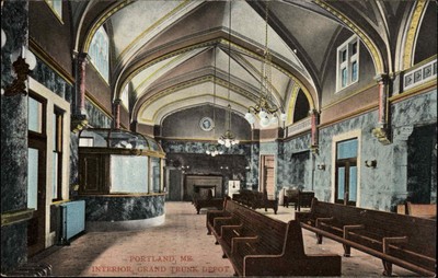 Portland Maine ME Grand Trunk Depot Interior Vintage Postcard