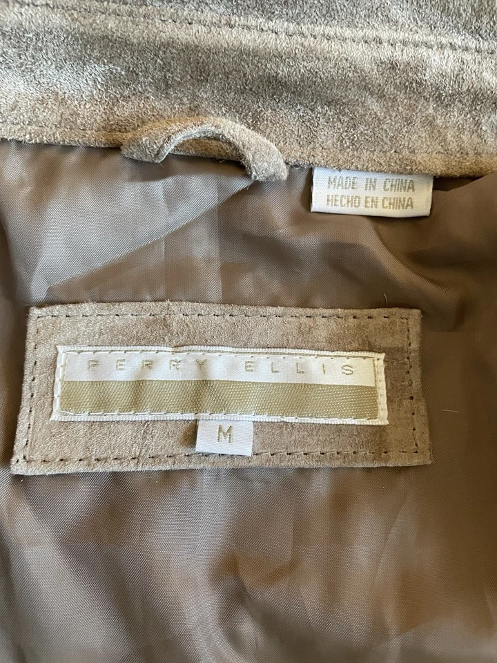 PERRY ELLIS Vintage-Deadstock Patch Pocket Suede Shirt Jacket in Tan Size M NWT - Image 3 of 4