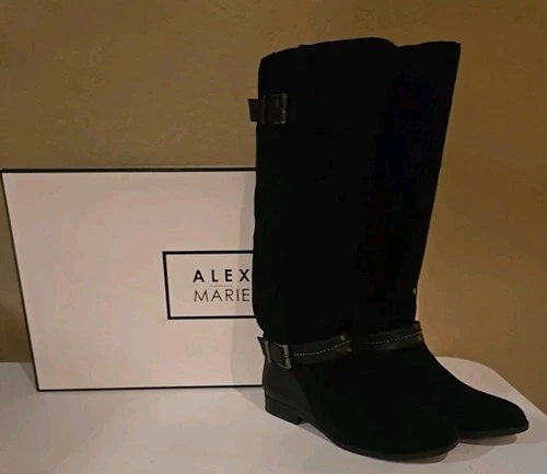 Alex Marie Davian Black Suede Leather Knee High Boots-8M In Original Box