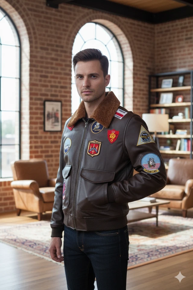 Chaqueta de bombardero de vuelo Top Gun G-1 para hombre Abrigo de parche azul marino XL Foto 4 de 4