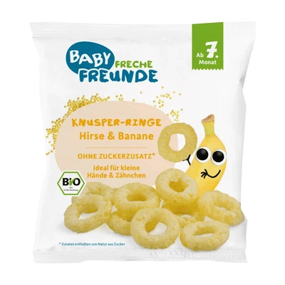ERDBÄR GMBH Freche Freunde Babysnack Knusper-Ringe Hirse & Banane, ab 7 Monaten, 20 g
