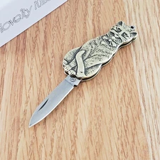 Novelty Cutlery Cat Folding Knife 1.38" Stainless Blade Nickel-Silver Handle