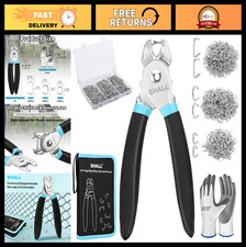 Hog Ring Pliers Kit with 600 Galvanized Rings (3/8'', 1/2'', 3/4'') for Upholste