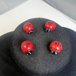 Hand Painted Wooden Ladybug Tiny Magnets Lot of 4