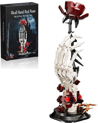 Skull Rose Building Set, Gothic Skull Hand Style Desktop Decorations Ornaments,