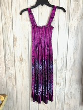 Carnival Fashion Sz M Purple & Pink Maxi Dress Smocked Bodice Stretch Form Fit