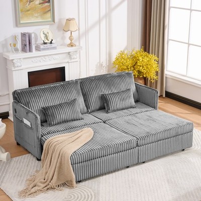 73''Convertible Sofa Bed,Pull Out Bed,3-in-1 Sofa with Side Pocket& USB Ports,Mod