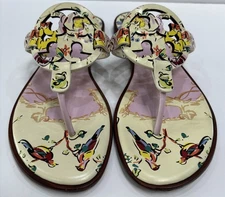 Tory Burch Miller Welt Pink Porcelain Printed Calf Leather Sandals Sz 7 M
