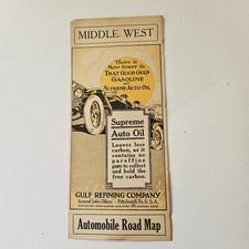 Excel To Near Mint Unused 1916 Gulf Supreme Auto Oil Road Map Middle West