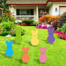 Easter Yard Bunny Outdoor Decorations - 6 PCS Easter Yard Peeps Stakes - Double