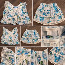 LoveShackFancy Girls Floral Tiered Skirt Top Set Lace Ruffle Size 10-12