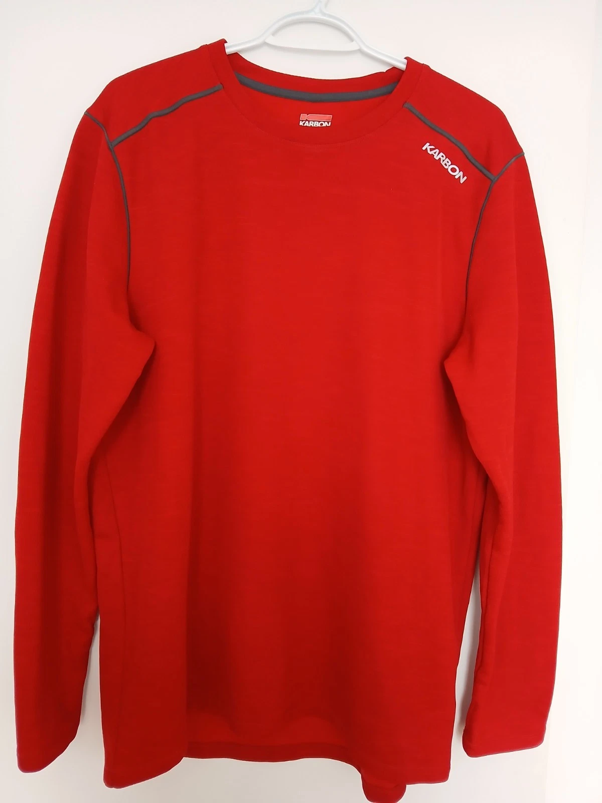 Karbon Men's Red Long Sleeve Base Layer Shirt Large 100% Polyester Stretch