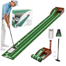 Golf Putting Green Indoor Putting Mat with Auto Ball Return, Solid Wood Large