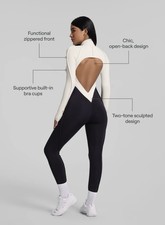 Two-Tone Full-Length Catsuit with Zipper Front Size L Black and White NWT