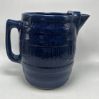 Antique McCoy Art Pottery Stoneware Blue Cider Barrel Pattern Pitcher