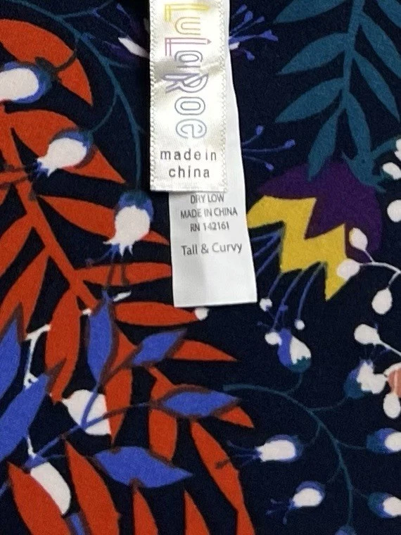 Leggings LuLaRoe TC Alto Curvilíneo Floral AZUL Coloridos Divertidos MODERNOS Hojas Elásticas Foto 4 de 4