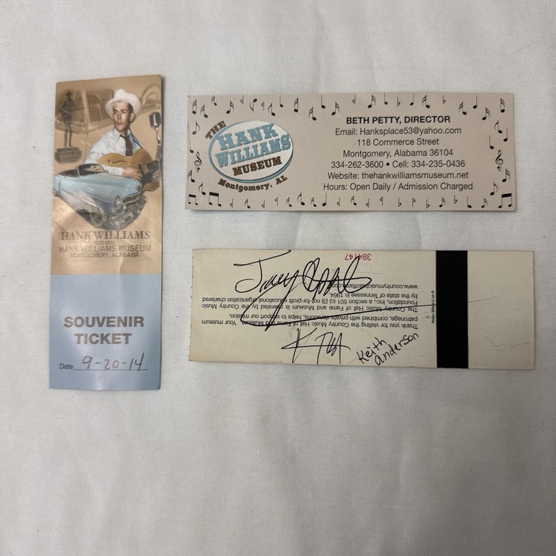 Pair Of Hank Williams Souvenir Tickets & A Country Music Hall Of Fame & Autogras