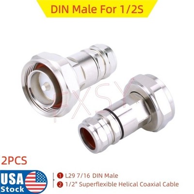 2Pcs DIN Male Connector For 1/2'' Superflexible Helical Corrugated Coax FSJ4-50B