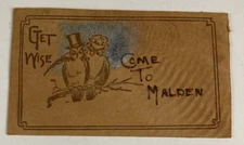 Malden Massachusetts 1908 LEATHER Postcard Owls Get Wise Come To Malden