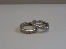 925 STERLING SILVER HUGGIE/ HOOP EARRINGS W/ .75 CT LAB DIAMONDS/ 14MM DIAMETER