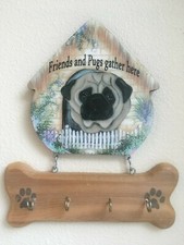 Pug key/leash rack. Wooden 2 piece-movable , New