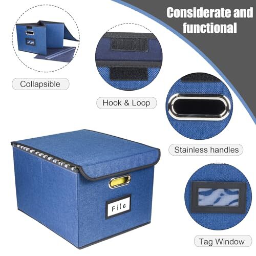 Collapsible File Organizer Box, filing Storage 2 pack Blue(Without folders) - Picture 4 of 8