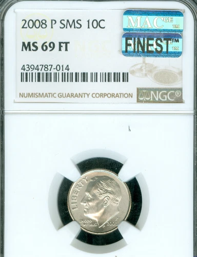 2008 P ROOSEVELT DIME NGC MS69 FT SMS MAC FINEST RARE MAC SPOTLESS .
